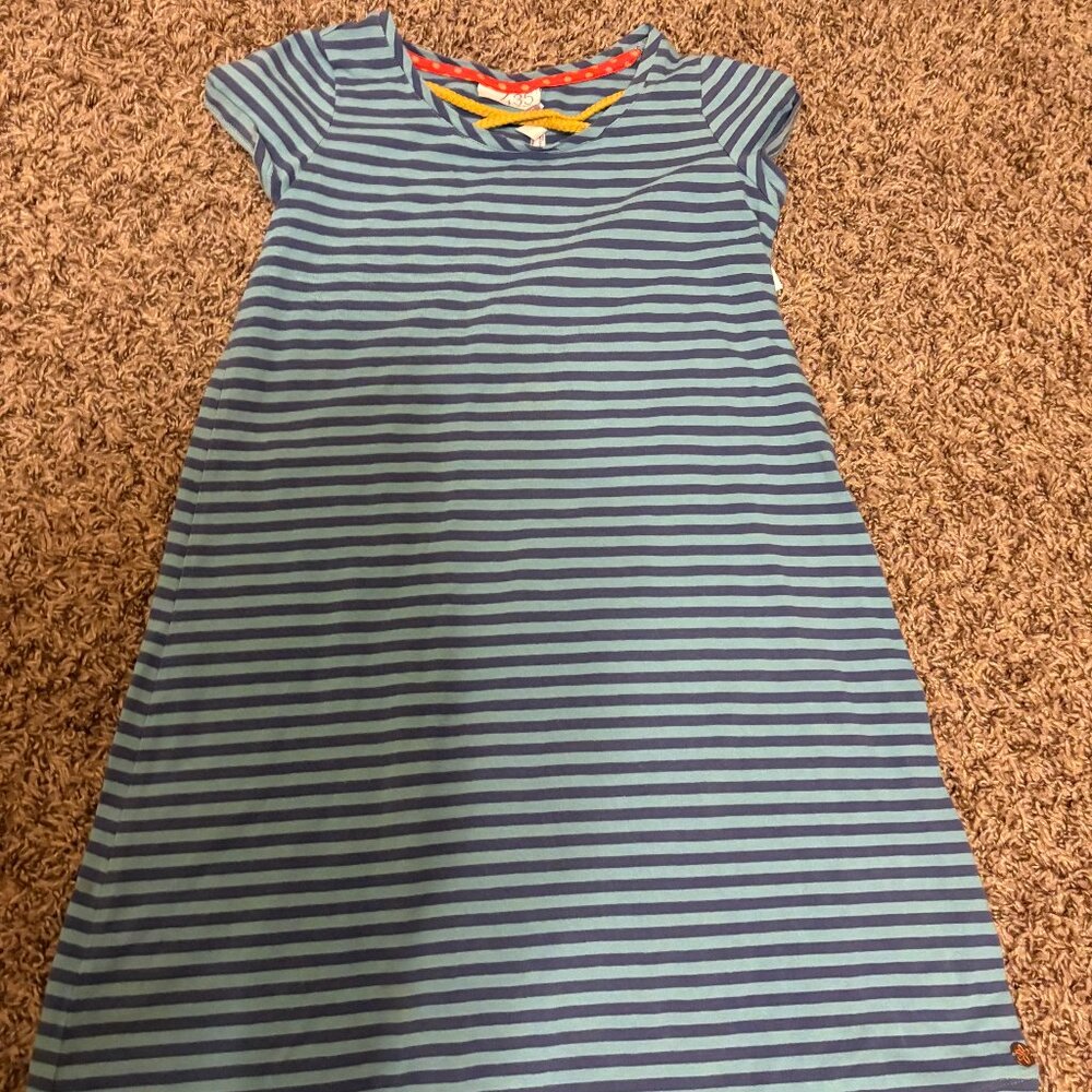Matilda Jane 435 Long Way Home Dress 8 Blue Stripes Short Sleeve Cotton Blend